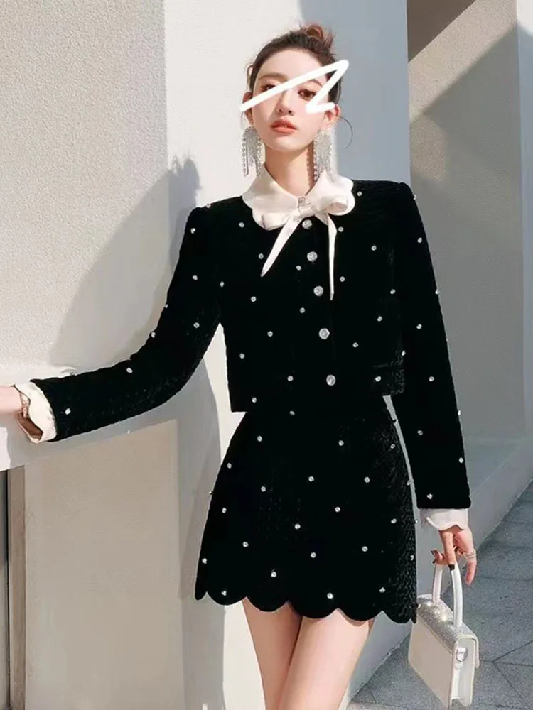 Women Winter Autumn High Quality Fashion 2 Pieces Sets Short Jacket Coat + Mini Skirt Chic Lady Casual Dress Set Outfits