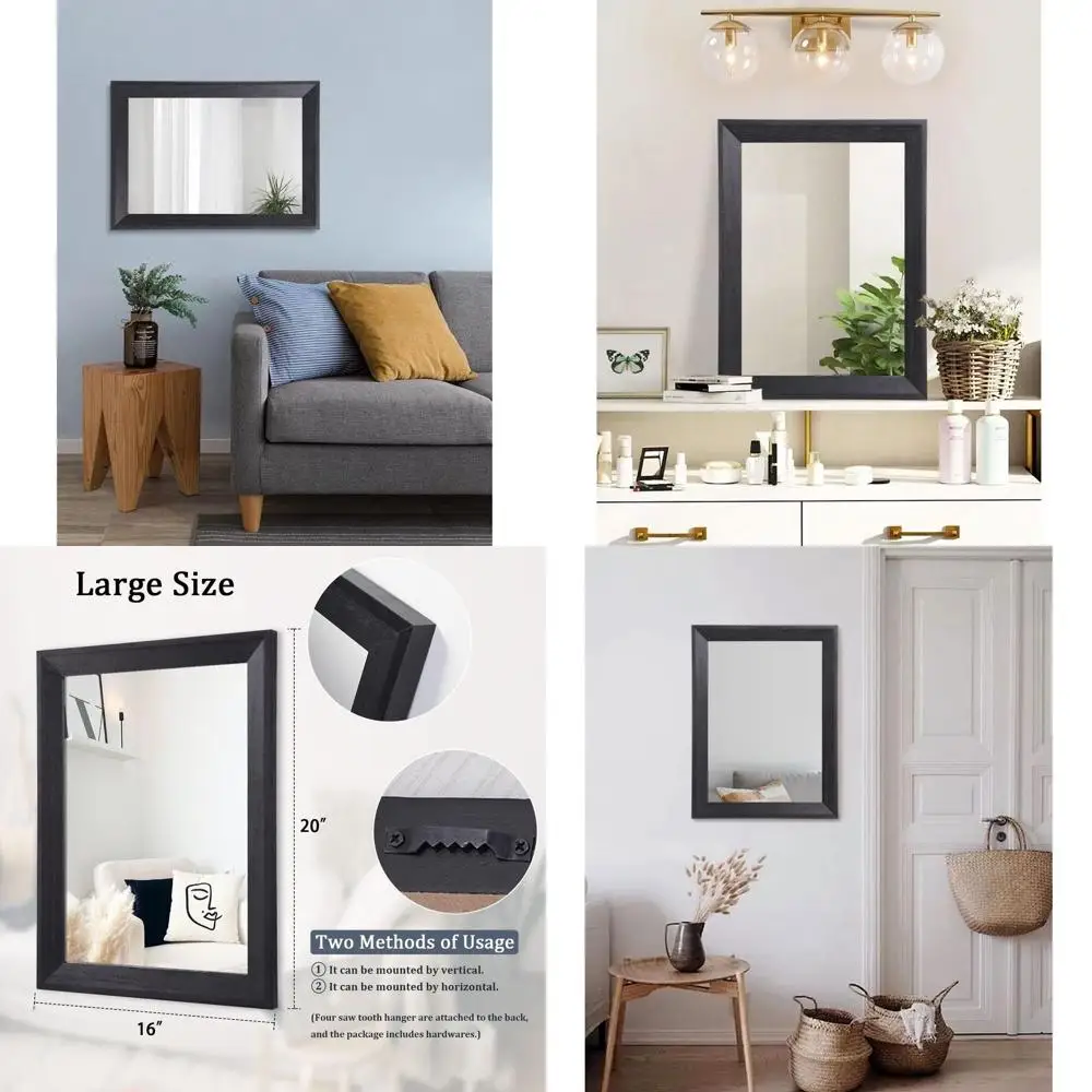 

Large Rectangular Wood Framed Wall Mirror, 20x16, Suitable for Home Decor in Bedroom, Bathroom, and Living Room