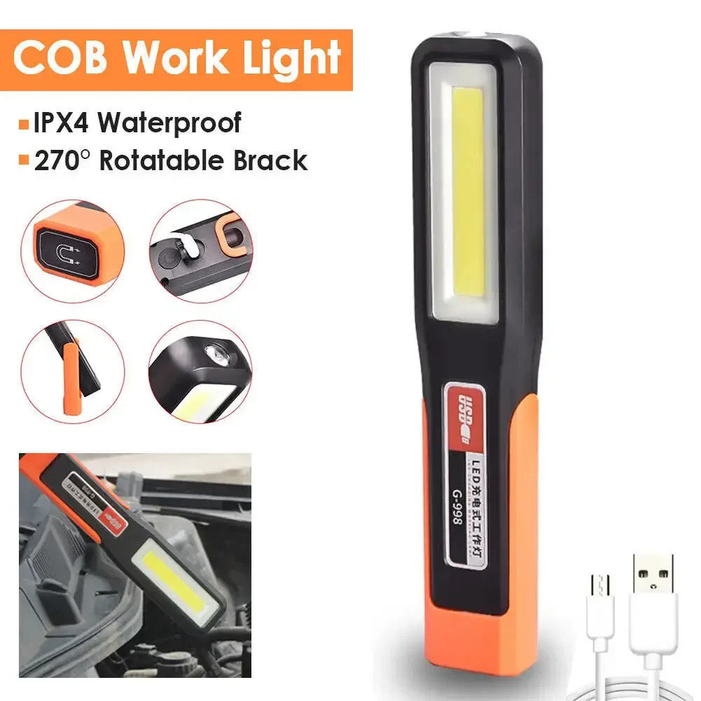 Powerful COB LED Work Light Car Garage Mechanic Lamp USB Rechargeable Flashlight Magnetic Torch Emergency Light Warning Light