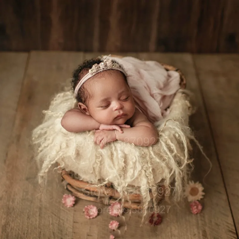 Newborn Photography Props Retro Rattan Basket Chair Infant Photo Recien Baby Girl Boy Posing Bed Background Photography Accessor