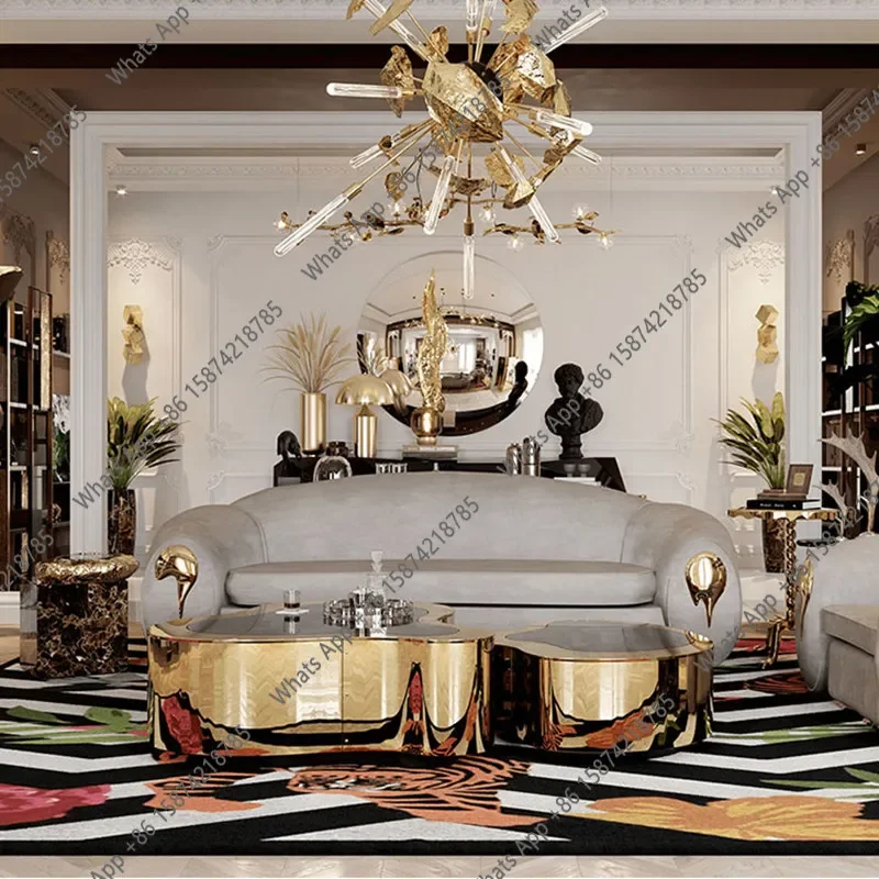 

Hi Light Luxury Modern Irregular Special-shaped Stainless Steel Coffee Table Combination Living Room Home Creative Designer