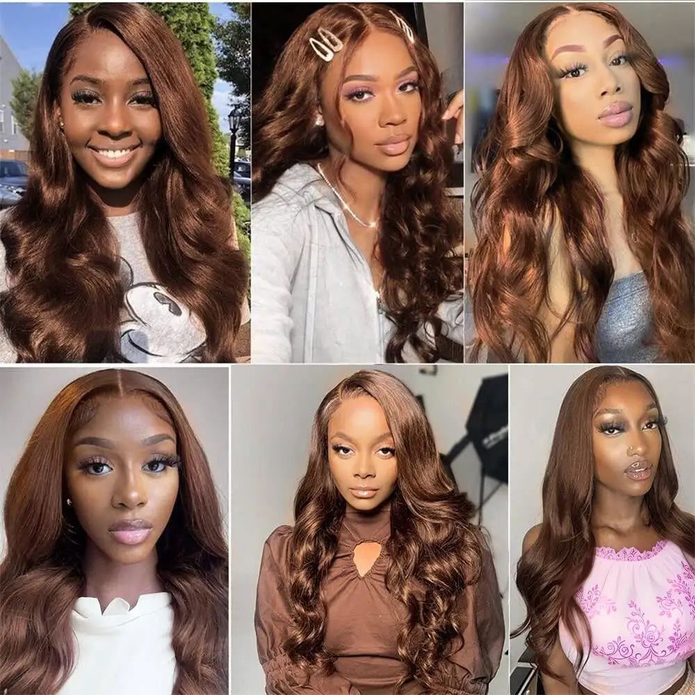 38 Inch Chocolate Brown Lace Front Wig 13x4 Body Wave HD Lace Front Wigs Human Hair Pre Plucked 180density Real Brown Wig #4 image 6