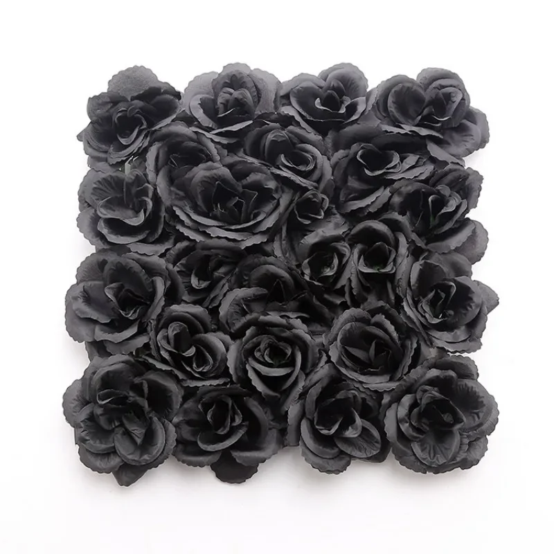 25*25cm Black Wedding Flower Wall Gothic Halloween Dark Style Decorative Silk Flower Row Fake Flower Background Wall