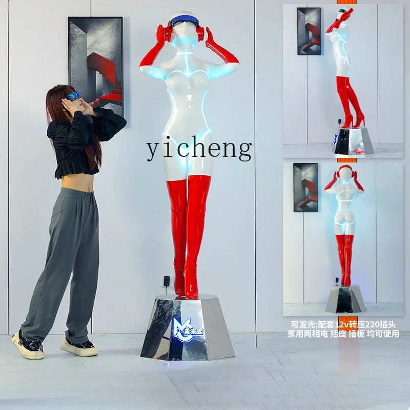 w28  Electroplating Future Ji Sculpture Empty Mountain Base Luminous Ornament Technology Sense Mechanical Ji Floor Decoration