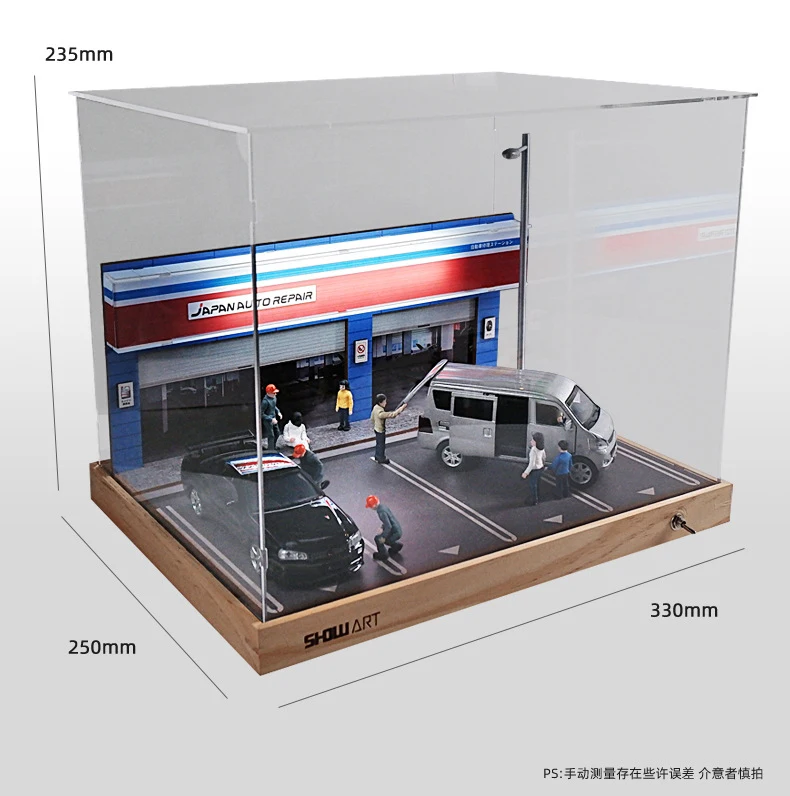 1/32 Simulation Car Repair Shop Street Building View Scene Parking Place Garage with Dust Box for Miniatures Cars Vehicles Diora