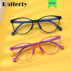 Ralferty TR90 Child Eyeglass Frame Cat Eye Girl Kids Anti Blue Glasses Flexible 0 Diopter Prescription Optic Frame