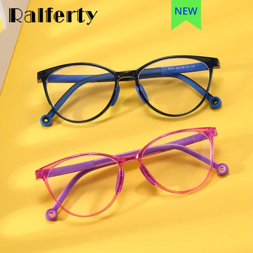 Imagen 1 del producto Ralferty-gafas TR90 con montura de ojo de gato para niño y niña, lentes antiazules flexibles con prescripción de 0 dioptrías