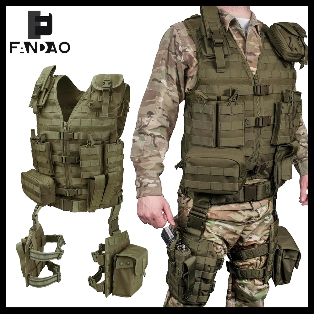 

Тактический жилет-комбинация для тренировок на открытом воздухе с подсумком для ног, быстросъемными гетрами и подсумком для магазинов для охоты и стрельбы