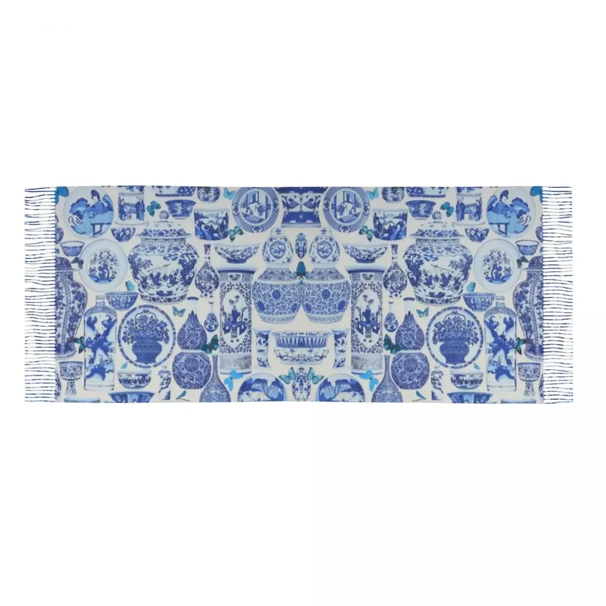 Bufanda con patrón de jarrones de porcelana azul Delft impresa personalizada, bufandas cálidas de invierno y otoño, Toile Oriental antiguo, chales, envolturas