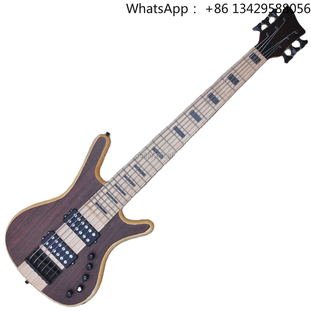 Flyoung Red Brown 6 Strings Electric Bass Guitar Neck Through Body Bass Amplifier Bass Guitar