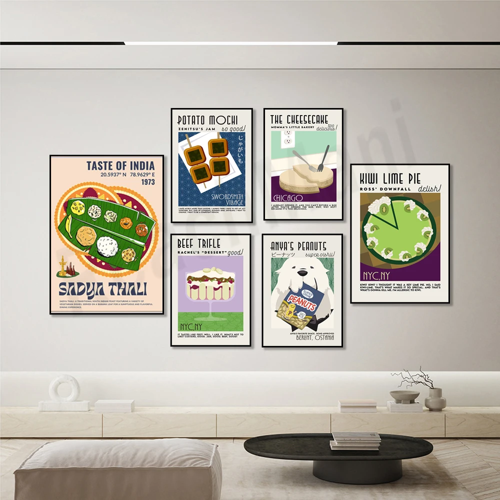 Potato mochi, ramen, coffee jelly, dumplings, lasagna, kiwi key lime pie, cheesecake, beef waffles gourmet kitchen poster print