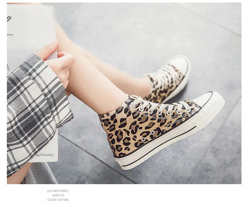 Leopard Canvas Shoes Women Flat Platform Sneakers  Casual  Woman High Top Tenis obuwie sportowe damskie markowe chaussure