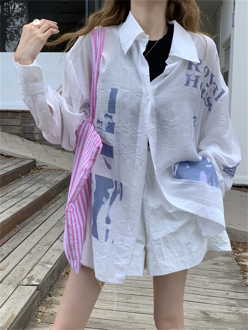 

Рубашка Alien Kitty Женская универсальная с длинным рукавом, Офисная уличная одежда с принтом, свободная повседневная одежда для работы, осень