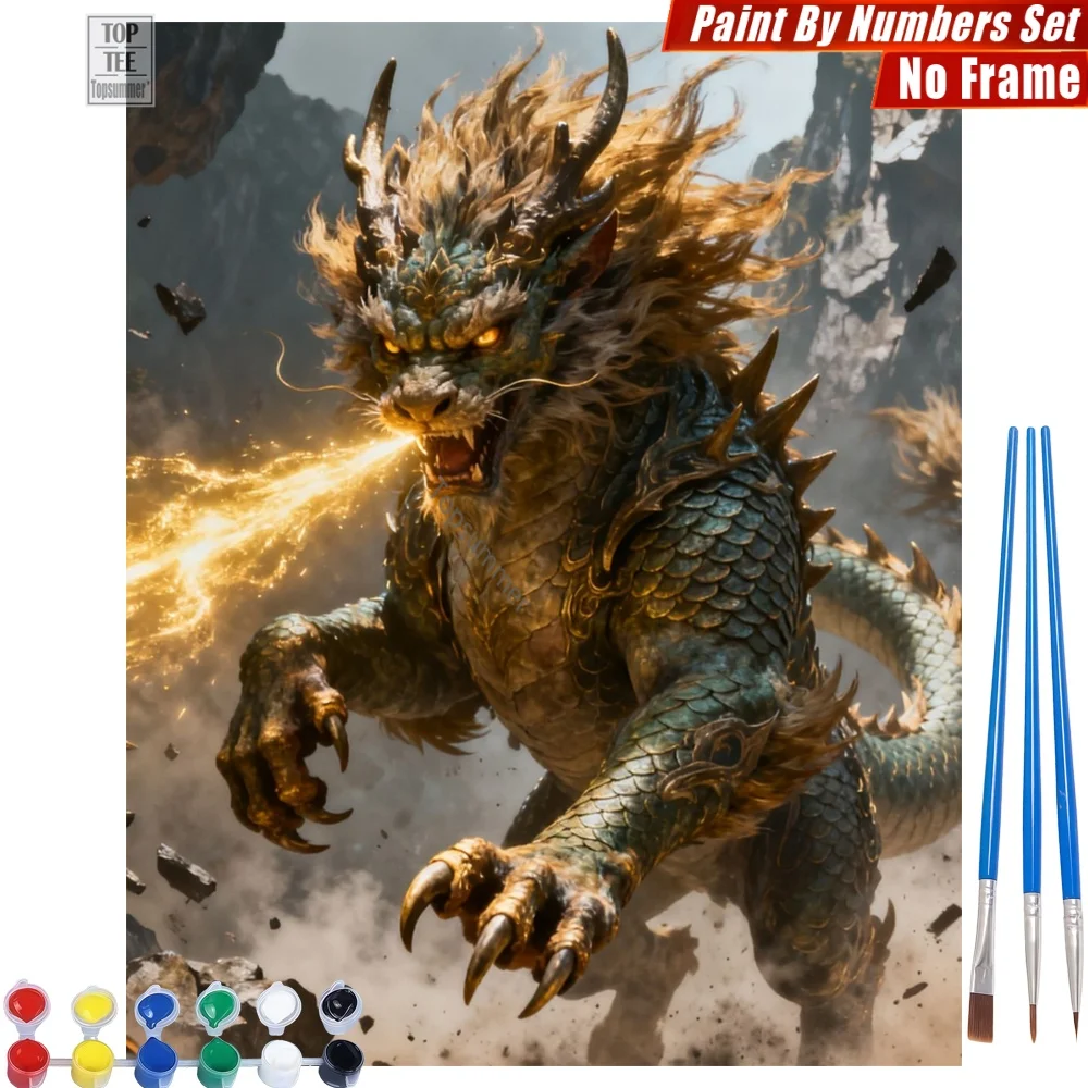 

Golden Majestic Kylin Digital Oil Paint Set - Power Light Kylin Room Decor Thanksgiving Gift For Mythical Creature Lover