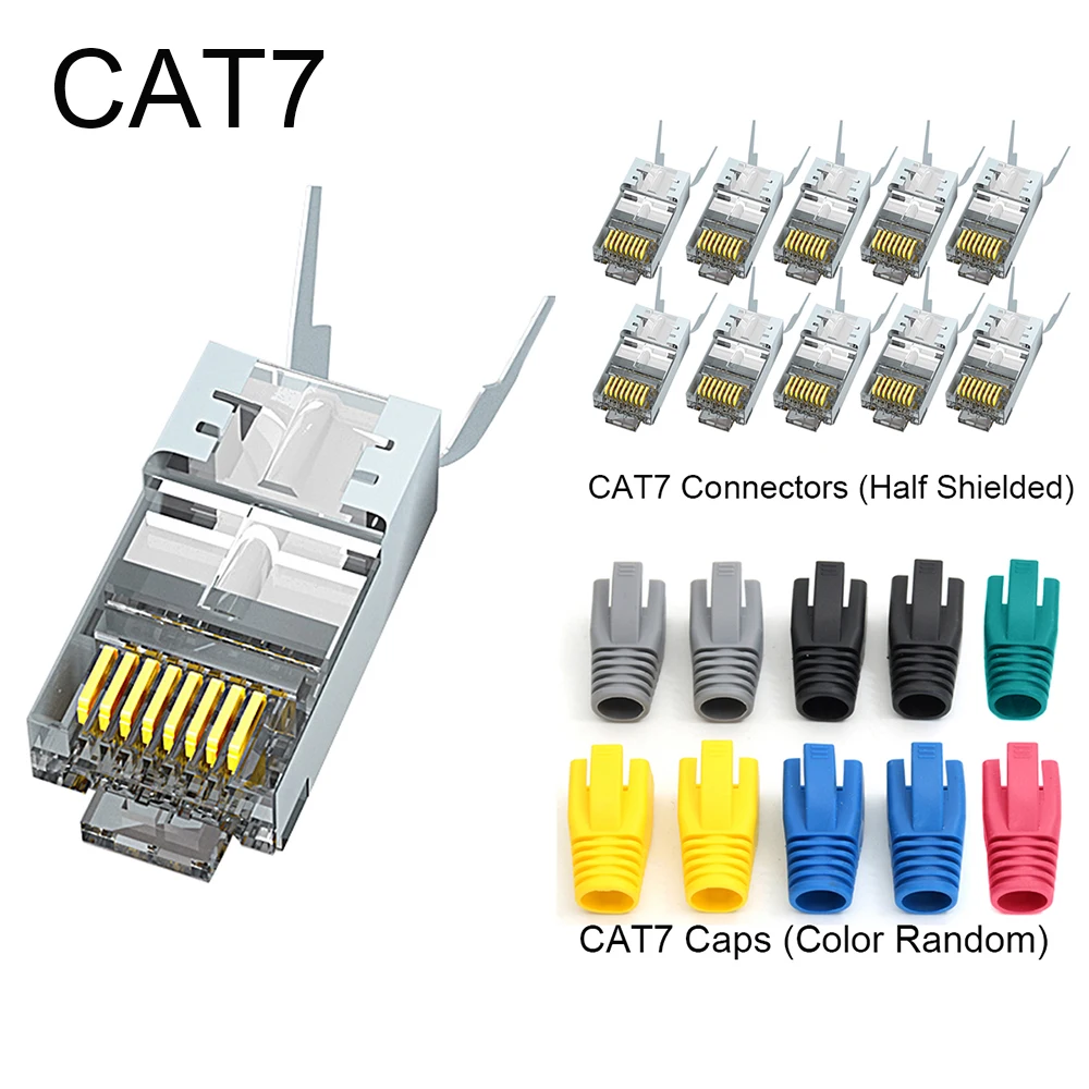 

xintylink rj45 connector ethernet cable plug cat7 cat6a male network gold plated 50u 8P8C metal shielded stp jack load bar 1.3mm