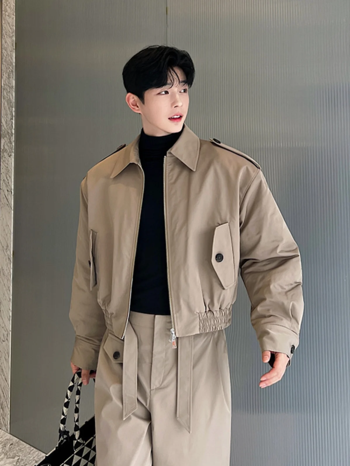 

Осенне-зимний хлопковый костюм-двойка для мужчин: модный повседневный комплект с брюками и длинными рукавами для молодежи