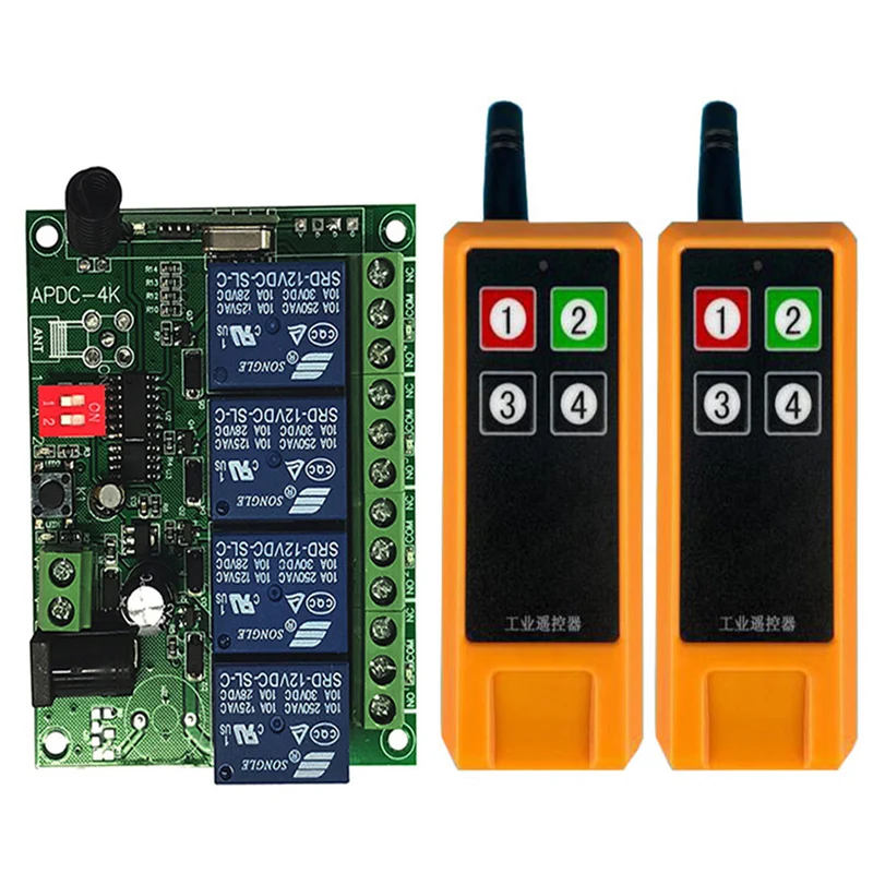 

Универсальный беспроводной пульт дистанционного управления 433 МГц, 12 В постоянного тока, 24 В, 4 канала, реле, радиоконтроллер, модуль приемника, радиочастотный переключатель и ворота, устройство открывания гаража