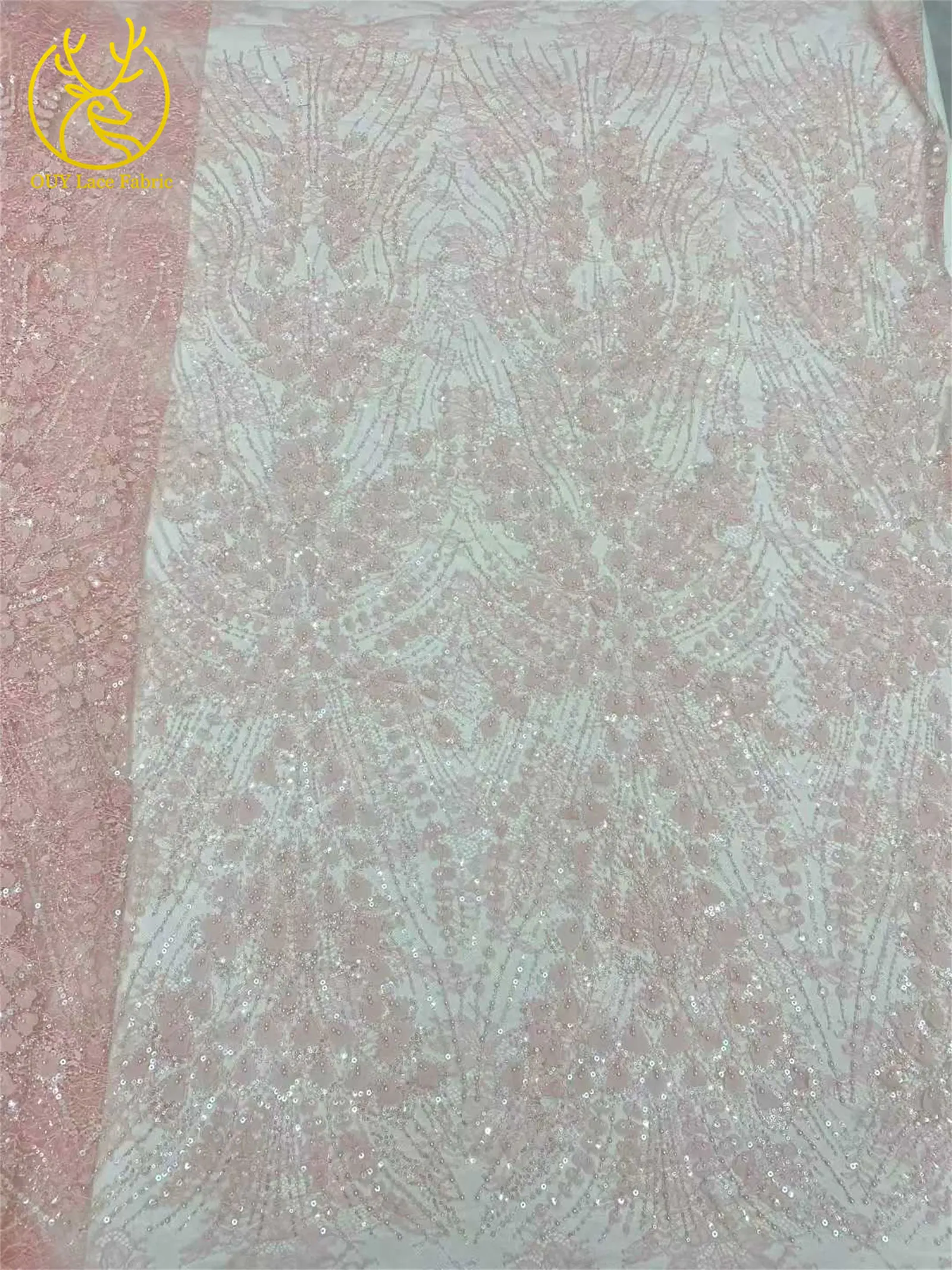 Eleganter Nigerianischer Bestickter Pailletten-Spitzenstoff 2026 Hochwertiger Afrikanischer Französischer Perlen-Spitzenstoff für Damenkleider Nähen – Detail 14