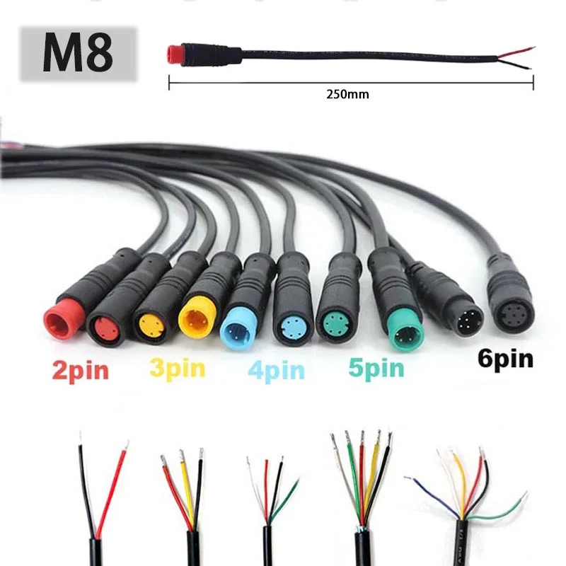 M6 M8 E-bike Line Signal Speed Sensor Extension Cable 2 3 4 5 Pin Electric Bicycle IP65 Waterproof Joint Plug Male Female
