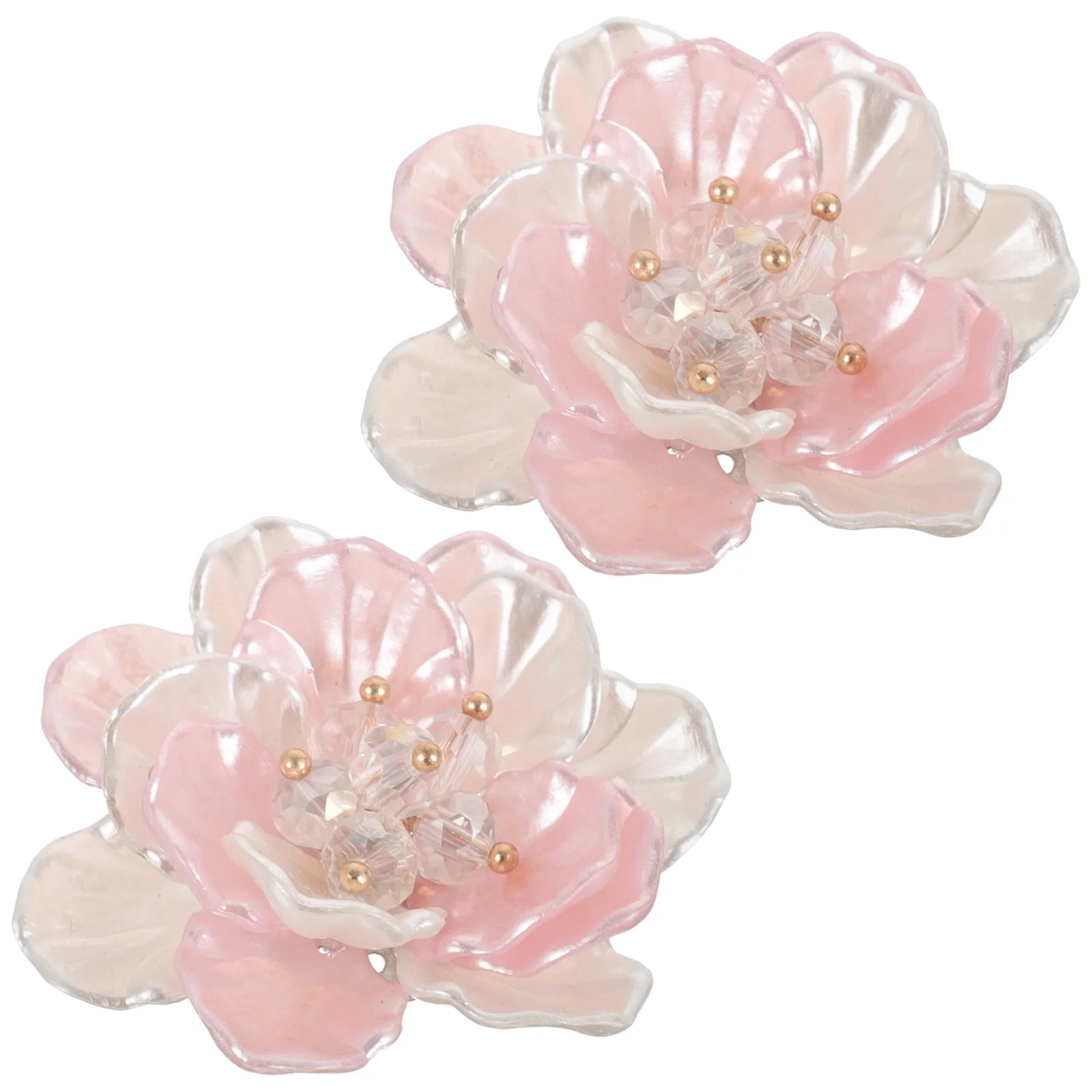 

2 Pcs Pink White Flower Accessories DIY Crafting Charms for Earrings Brooch Shoe Decor Faux Pearl Crystal Jewelry Materials
