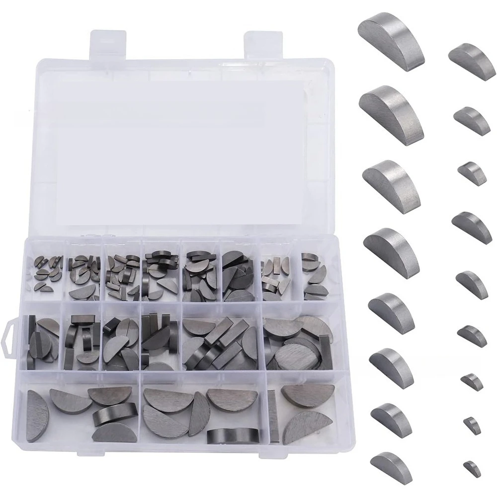 164PCS 45# Carbon Steel Woodruff Keys Assortment, C-Type Half Moon Keys 2-10mm, With Storage Box