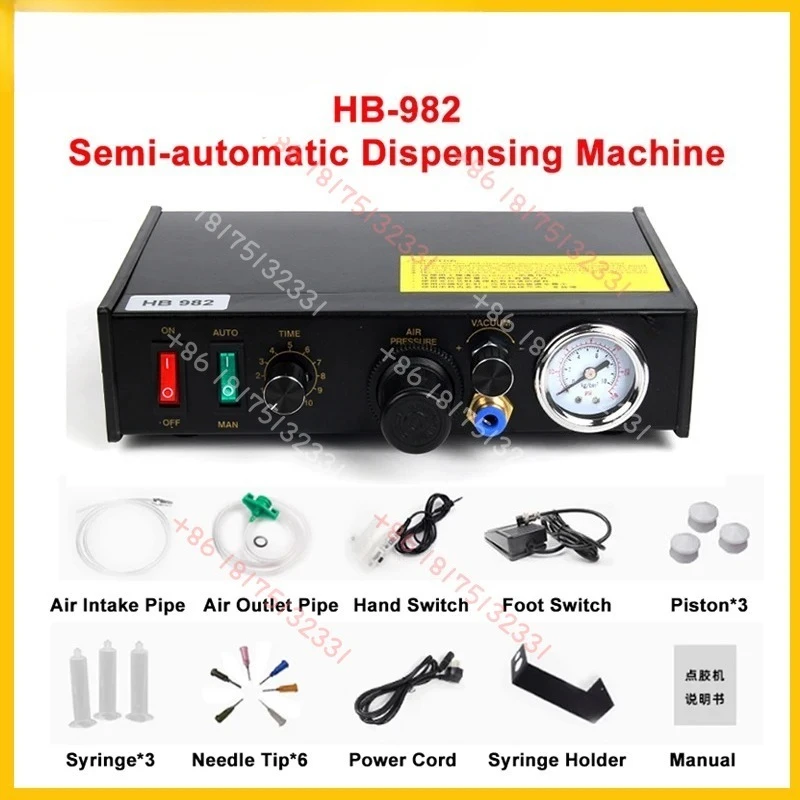 

HB-982 Semi-automatic Dispensing Machine Auto Manual Glue Dispenser Air Pump Drive for Liquid Binder Controller 8W AC110V/220V