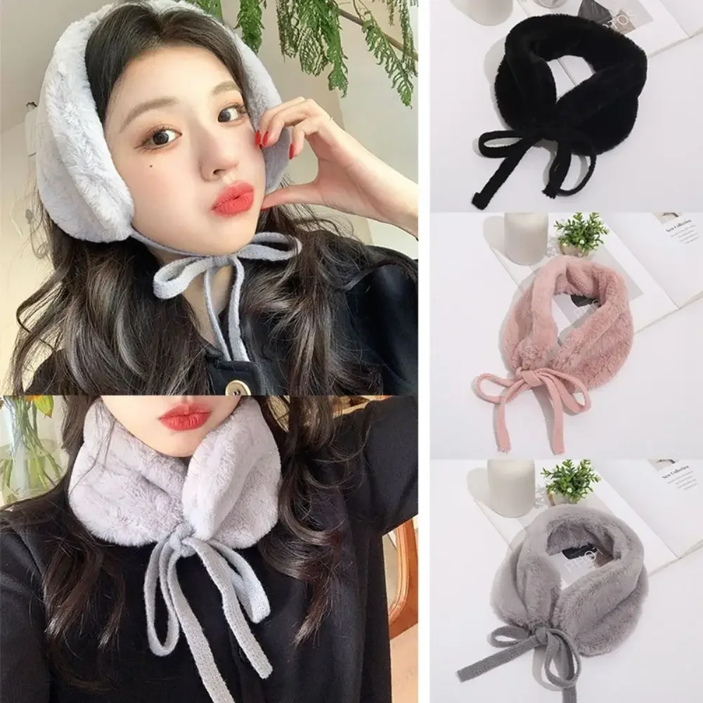 New Plush Winter Small Scarf Solid Color Ear Protection Tie Earmuffs Soft Thick Warm Neck Wrap