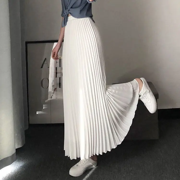 2024 Summer New Pleated Skirt Mid Length Half Skirt Women\'s Chiffon High Waist Slim A-line Half Skirt and Ankle Long Skirt