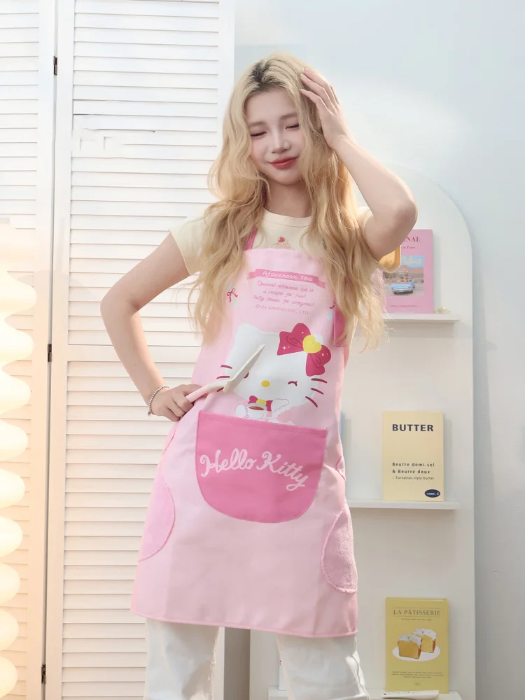 Натуральный фартук для выпечки Hello Kitty, кухонный, бытовой, толстый, водонепроницаемый и маслостойкий, хлопковый, стираемый, милый чехол для одежды с героями мультфильмов