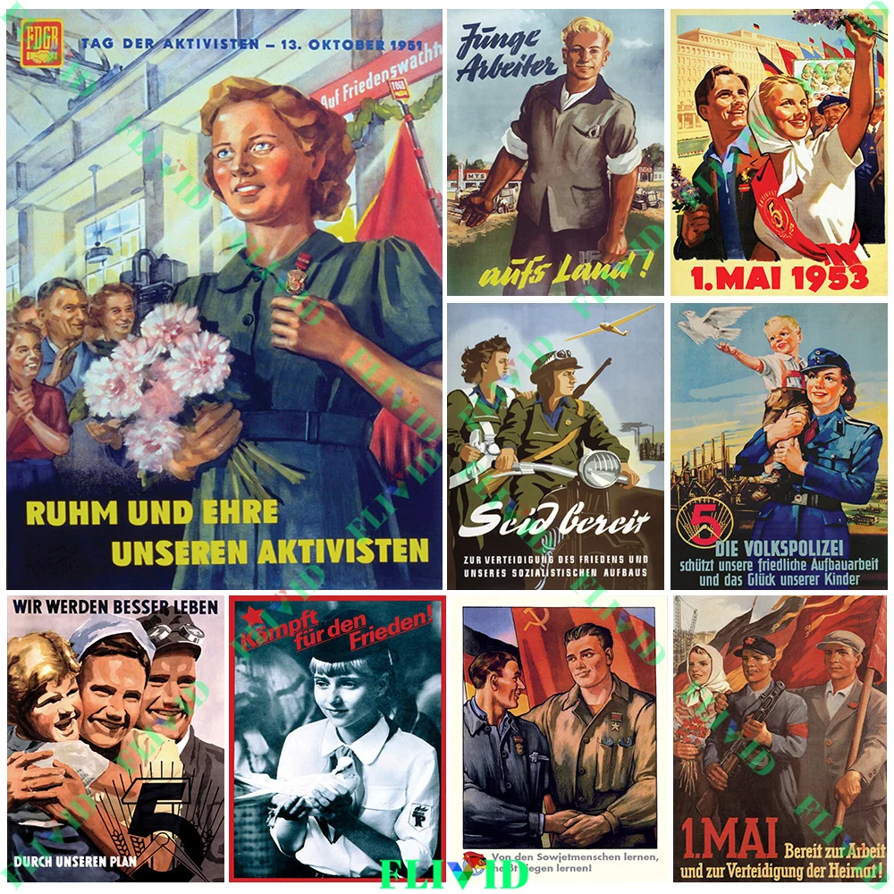 GDR الدعاية ملصق الرسم على لوحات القماش الجدارية خمر جدار طباعة الشيوعية السلامة هدية عيد ميلاد ملصق فني ديكور المنزل