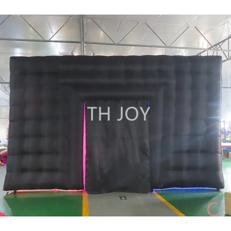 Navio aéreo rápido para porta, barraca inflável de cubo preto de 8x6m para boate de discoteca com luz LED