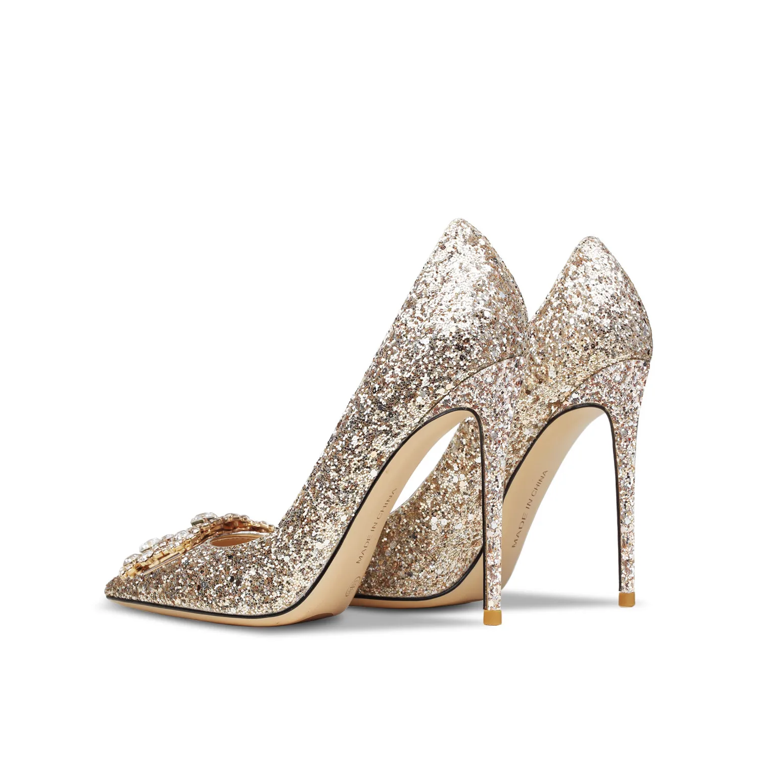 Luxury Crystal Sexy Buckle Women\'s High Heels Fashion Flash Pumps Party Pointed Wedding Shoes