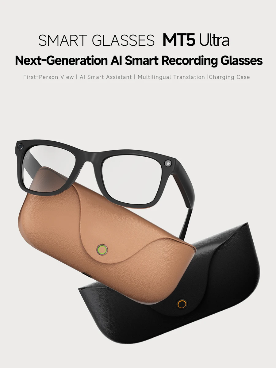 MT5 Ultra Smart-Brille mit 800W HD-Kamera, Videoaufnahme, KI-Fotoerkennung, Bluetooth-Anruffunktion, Übersetzung und Sprachsteuerung – Sonnenbrille für Herren