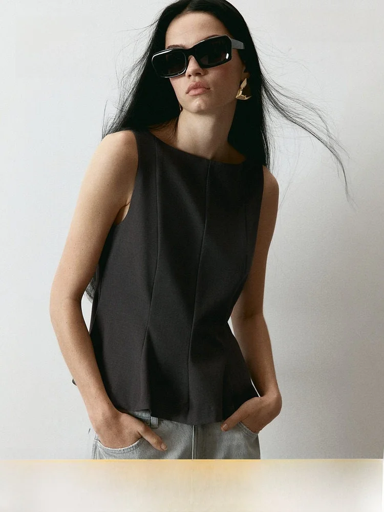 

Hm2026 Summer New Women's Tailored Skirt Style Hem Top 1316615 Casual Style Fitted Simple Polyester Rayon Spandex Blend