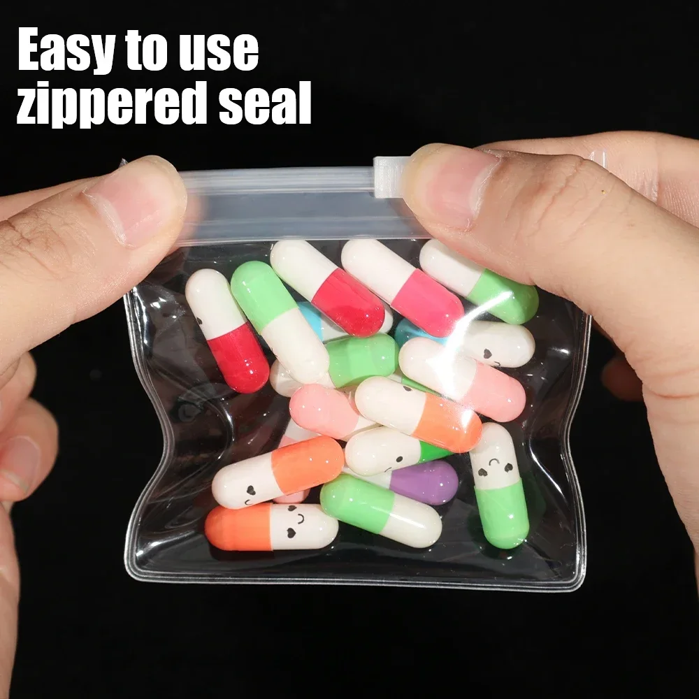 50/5PCS Mini Clear Bag Pill Dispenser Bags Protable Travel Jewel Pouch with Sliding Zipper Self-sealing Waterproof Storage 2035
