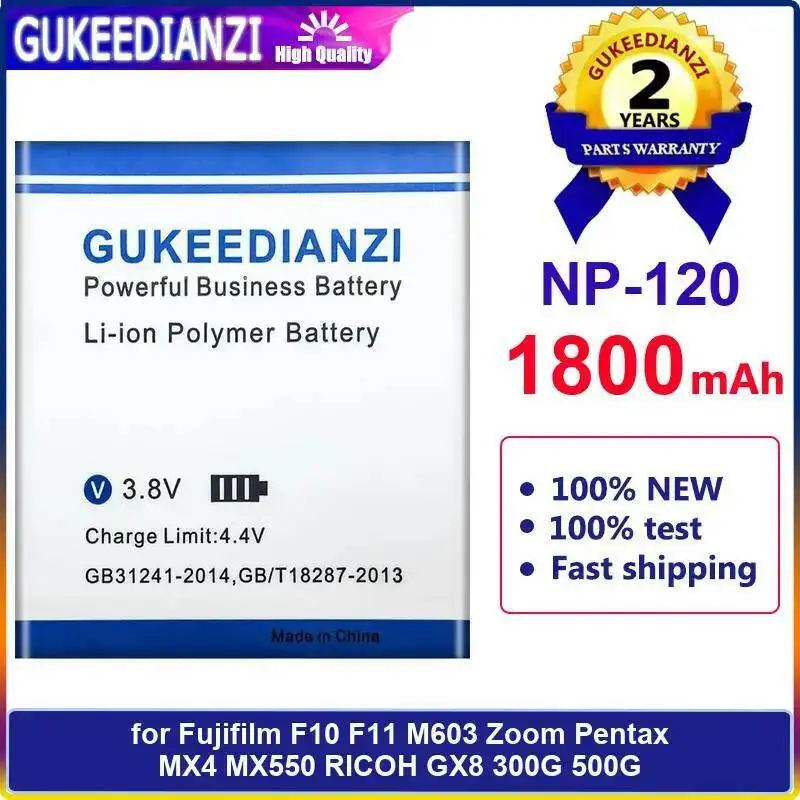 

NP-120 1800Mah For Fujifilm F10 F11 M603 Zoom Pentax MX4 MX550 Ricoh GX8 300G 500G Stable Camera Battery