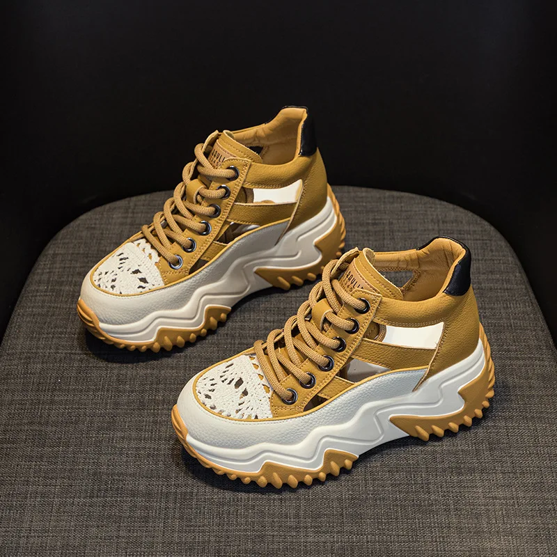 Breathable Casual Women's Shoes 2025 New Style Hollow Out Soft Leather Sneaker with Increased Inner Heel Versatile Pointed - view 4