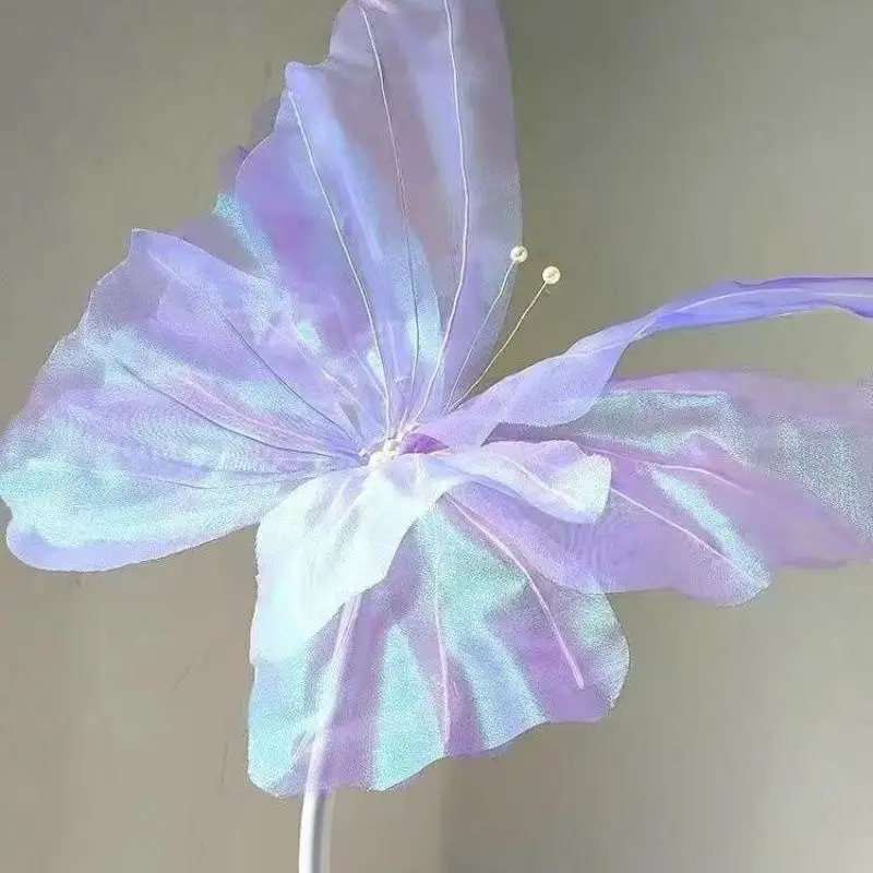 Mehrschichtiger 3D-Farbverlauf Seiden-Schmetterling Organza 1 Stück 50cm Wellenförmiger Blütenrand Glitzer-Besatz für Blumenarrangements Girlanden Heimdekoration – Detail 4