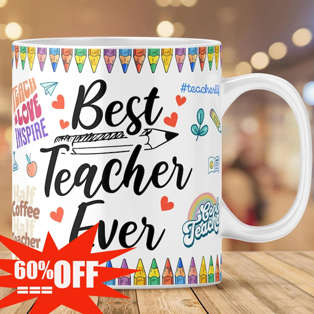 

Best Teacher Ever Coffee Mug Teacher Appreciation Gift Crayons Design Cup Expressing Gratitude to Teachers Teacherlife Drinkware