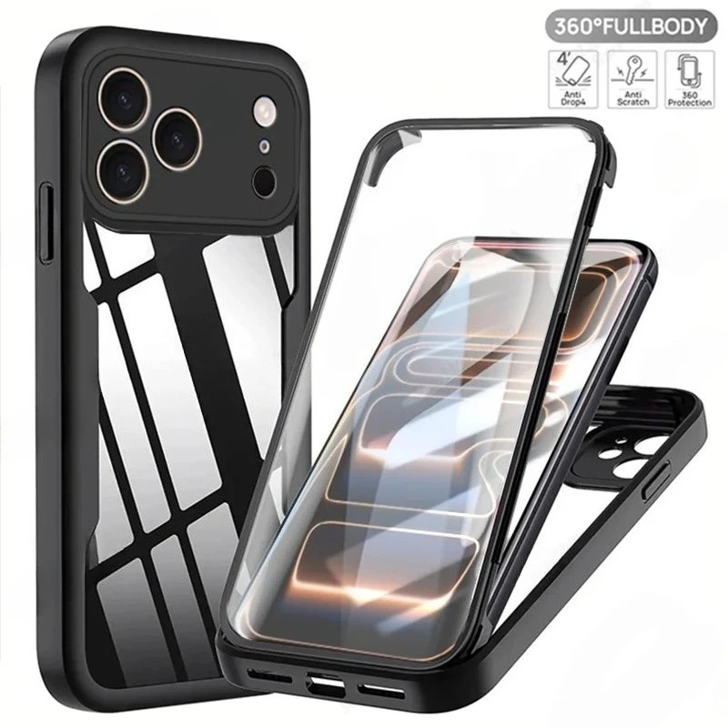 Original 360° Vollschutz-Hülle für iPhone 17 Pro Max 16 15 Plus 14 13 12 11 Pro, Stoßfeste Abdeckung mit Displayschutz