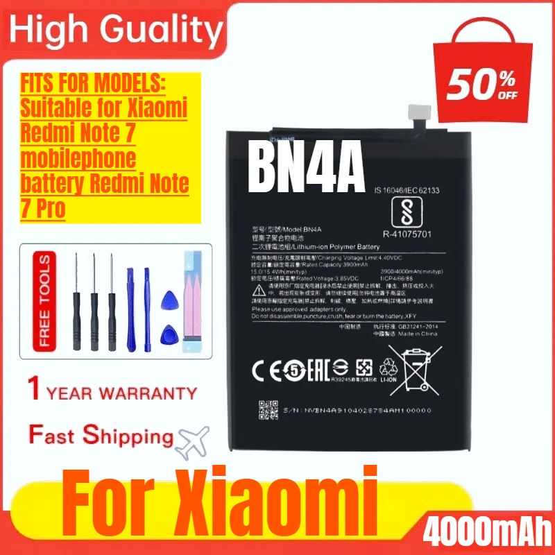 

BN4A for Xiaomi Mobile Phone Battery Redmi Note7/Redmi Note7Pro High Capacity Battery Replacement Bateria with Tools