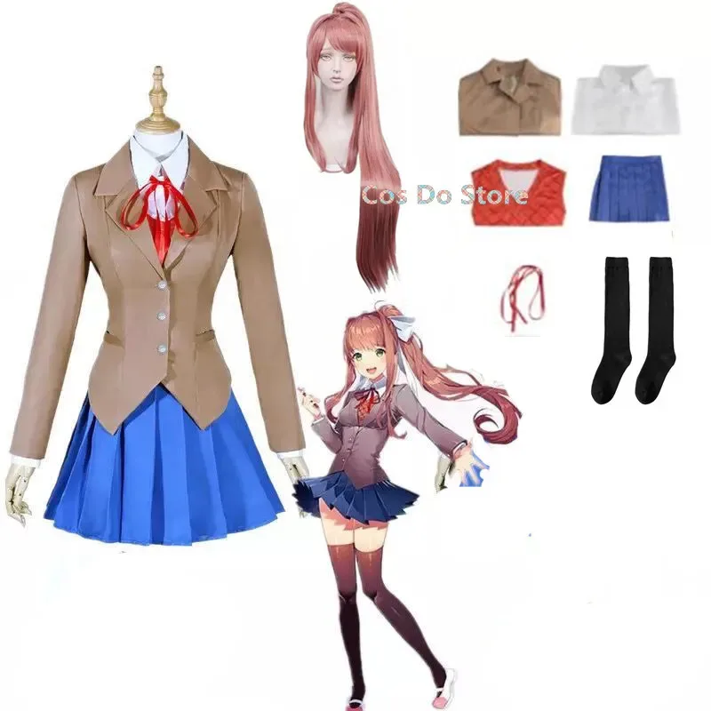 

didi 2025 2025 hhhWomen Anime Game Doki Literature Club Sayori Natsuki Yuri Monika Cosplay Costume School Uniform Skirt With Wig