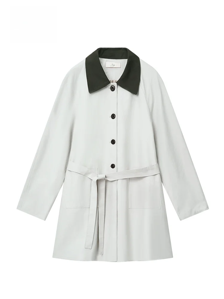 

GOFAR Women's Mid-Length Coat Jaet Spring Autumn Cheered Collar Inward Waist Cotton Lyocell Blend Long Sve Single Button
