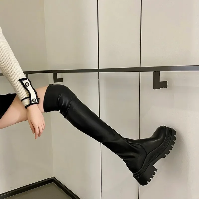 2023 Brand New Female Platform Thigh High Boots Fashion Slim Chunky Heels Over The Knee Boots Women Party Shoes Woman