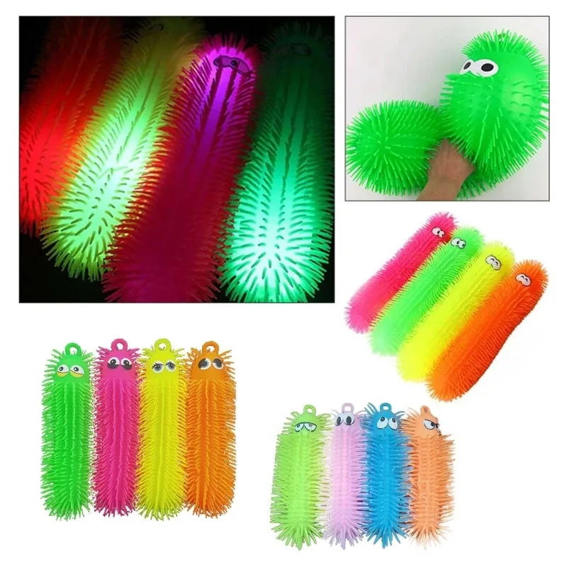 Novelty Colorful Children Toy Luminous Decompression Caterpillar Animal Puzzle Squeeze Shining Toy Gift for Kid Adult