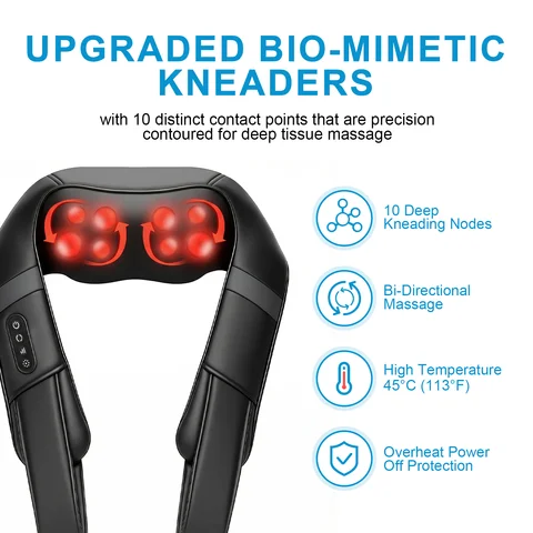 Leercon Shiatsu Neck and Shoulder Massager Heated Back Massager U Shape Deep Kneading Electric Massage Pillow For Neck Waist Leg Body