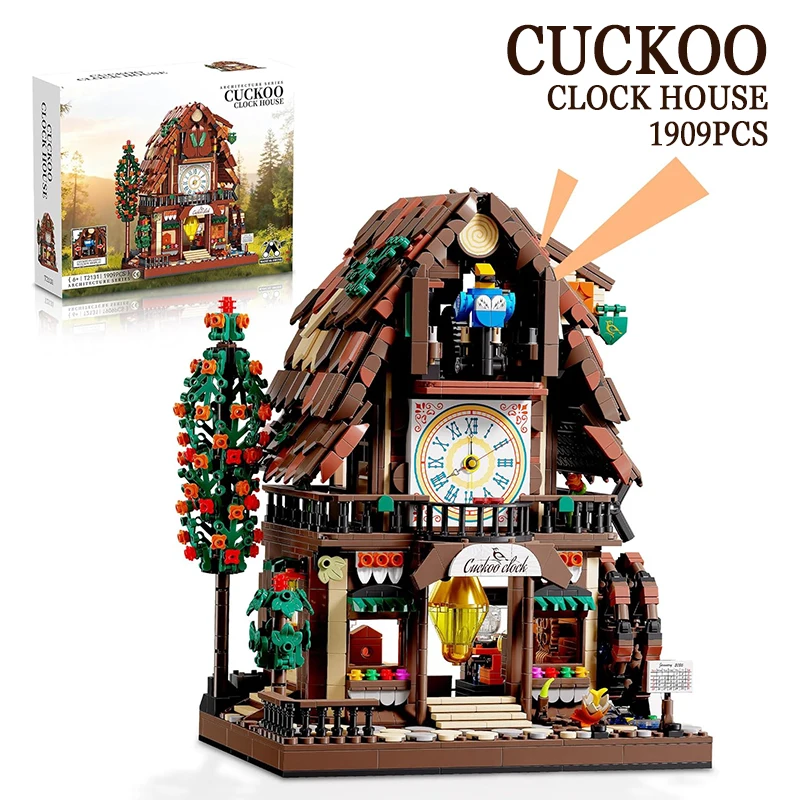

1909PCS Cuckoo Clock House Building Blocks Sets With Rotating Waterwheel Mechanical Linkage Bricks Toys Ideal Gifts For Birthday