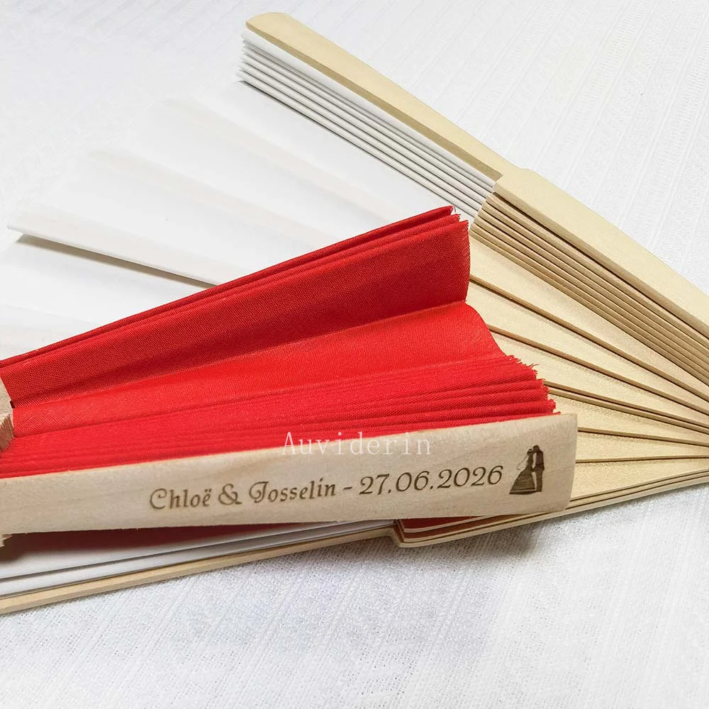 10/30pcs Customized 23cm Spanish Folding Wooden Cloth Fan Personalized Engraving Logo for Wedding Party Gift & Home Decoration