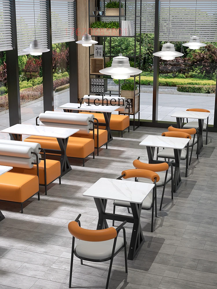 ZK Milk Tea Shop Table and Chair Coffee Shop Sofa Deck Stone Plate Dining Table Commercial Household Special Table and Chair