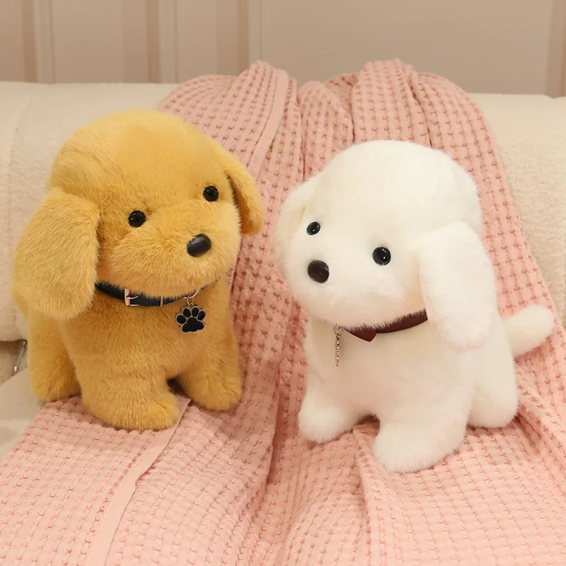 

Милая плюшевая игрушка-щенок ручной работы: сидячая собачка в ошейнике, живой декор для рабочего стола, теплая подушка-игрушка в виде животного